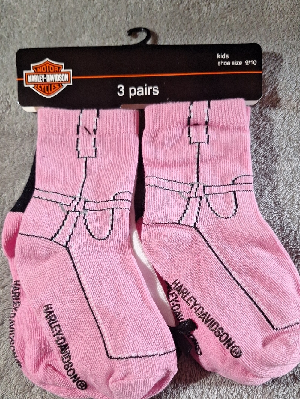 NWT Harley-Davidson Kids Pink Crew Socks - 3 Pairs